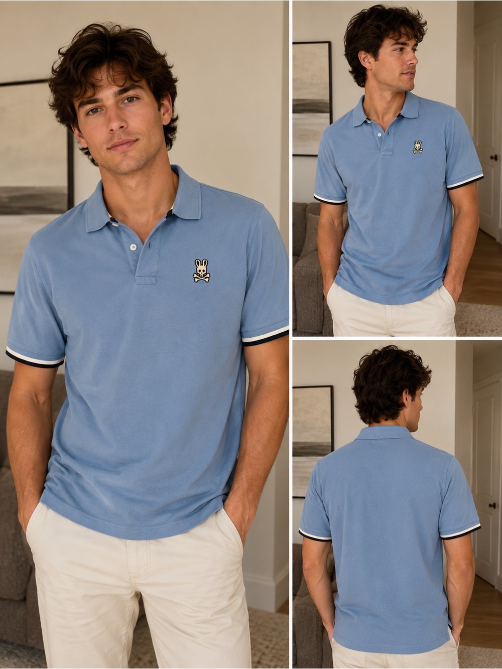 Psycho Bunny Light Blue Pique Polo with Contrast Trim XL